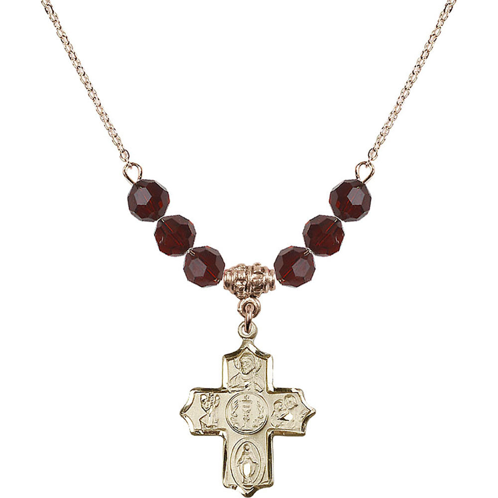 14kt Gold Filled 4-Way Birthstone Necklace with Garnet Beads - 4256