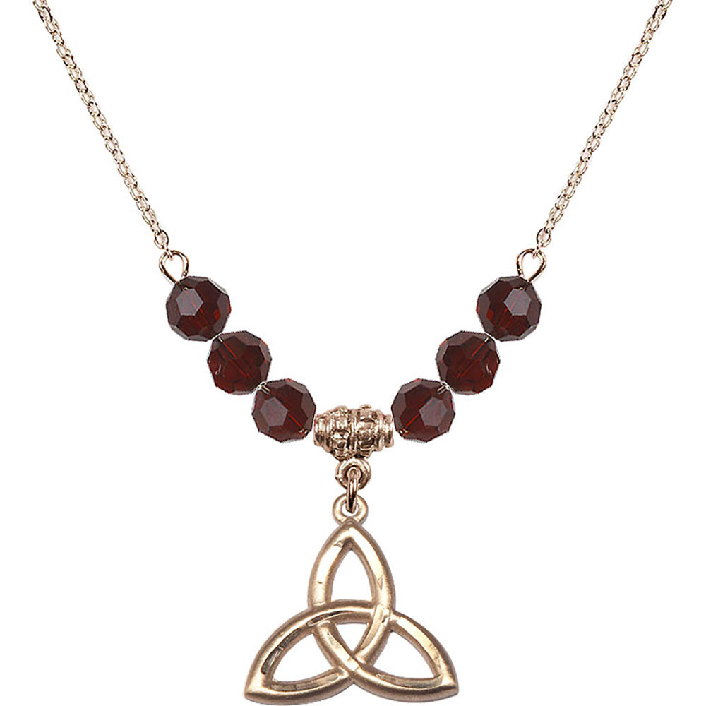 14kt Gold Filled Trinity Irish Knot Birthstone Necklace with Garnet Beads - 5101