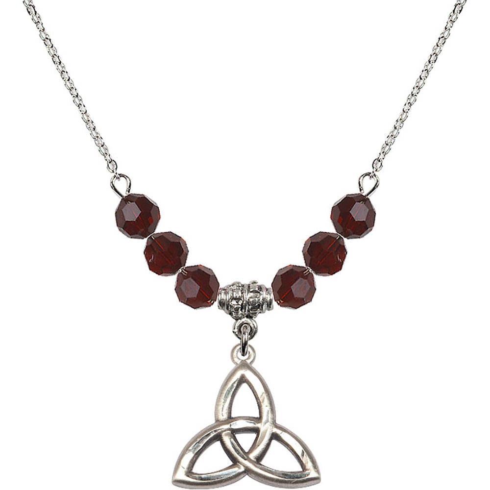 Sterling Silver Trinity Irish Knot Birthstone Necklace with Garnet Beads - 5101