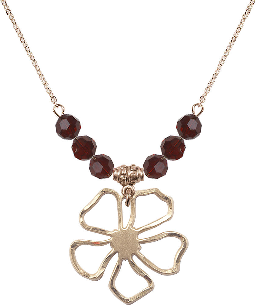 14kt Gold Filled Five Pedal Flower Birthstone Necklace with Garnet Beads - 5109