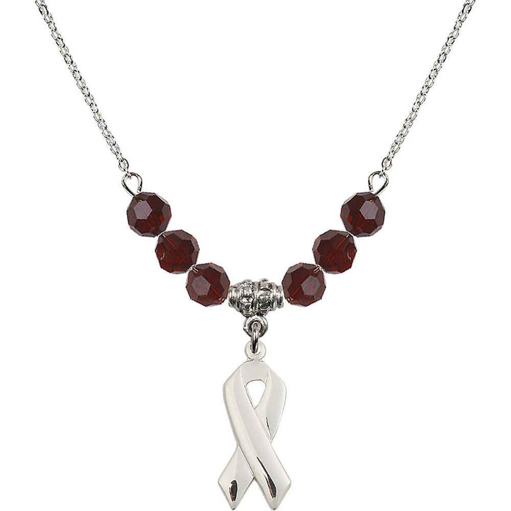 Sterling Silver Cancer Awareness Birthstone Necklace with Garnet Beads - 5150