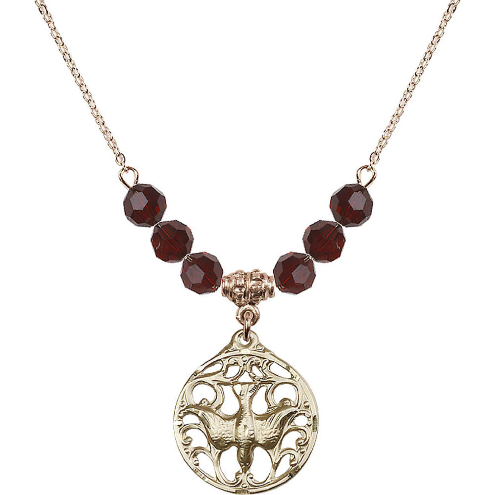 14kt Gold Filled Holy Spirit Birthstone Necklace with Garnet Beads - 5655