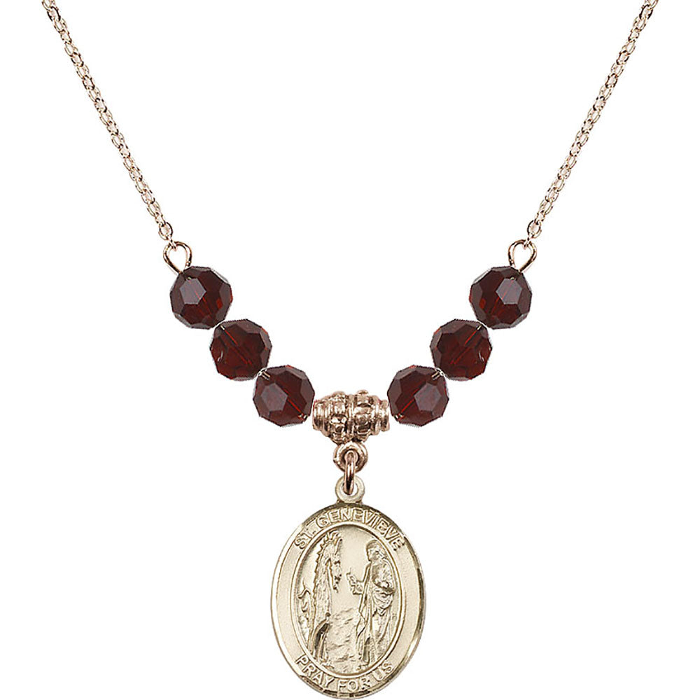 14kt Gold Filled Saint Genevieve Birthstone Necklace with Garnet Beads - 8041