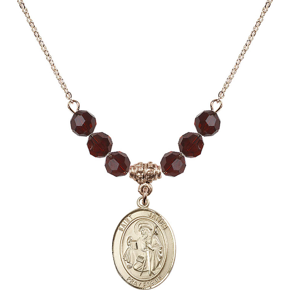 14kt Gold Filled Saint James the Greater Birthstone Necklace with Garnet Beads - 8050