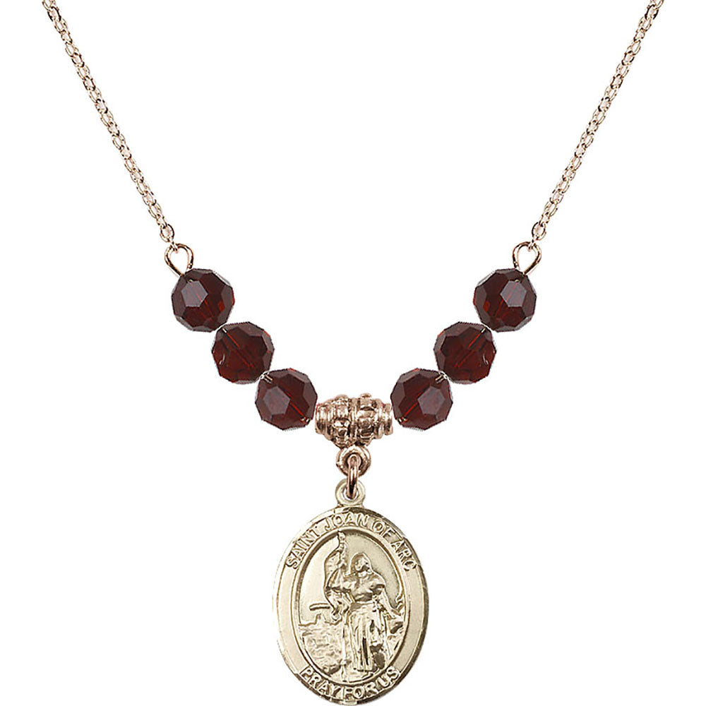 14kt Gold Filled Saint Joan of Arc Birthstone Necklace with Garnet Beads - 8053