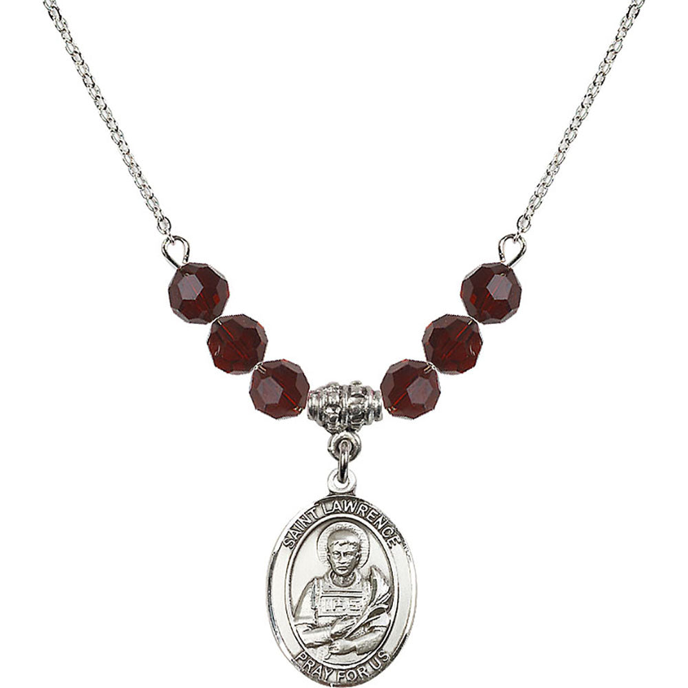 Sterling Silver Saint Lawrence Birthstone Necklace with Garnet Beads - 8063