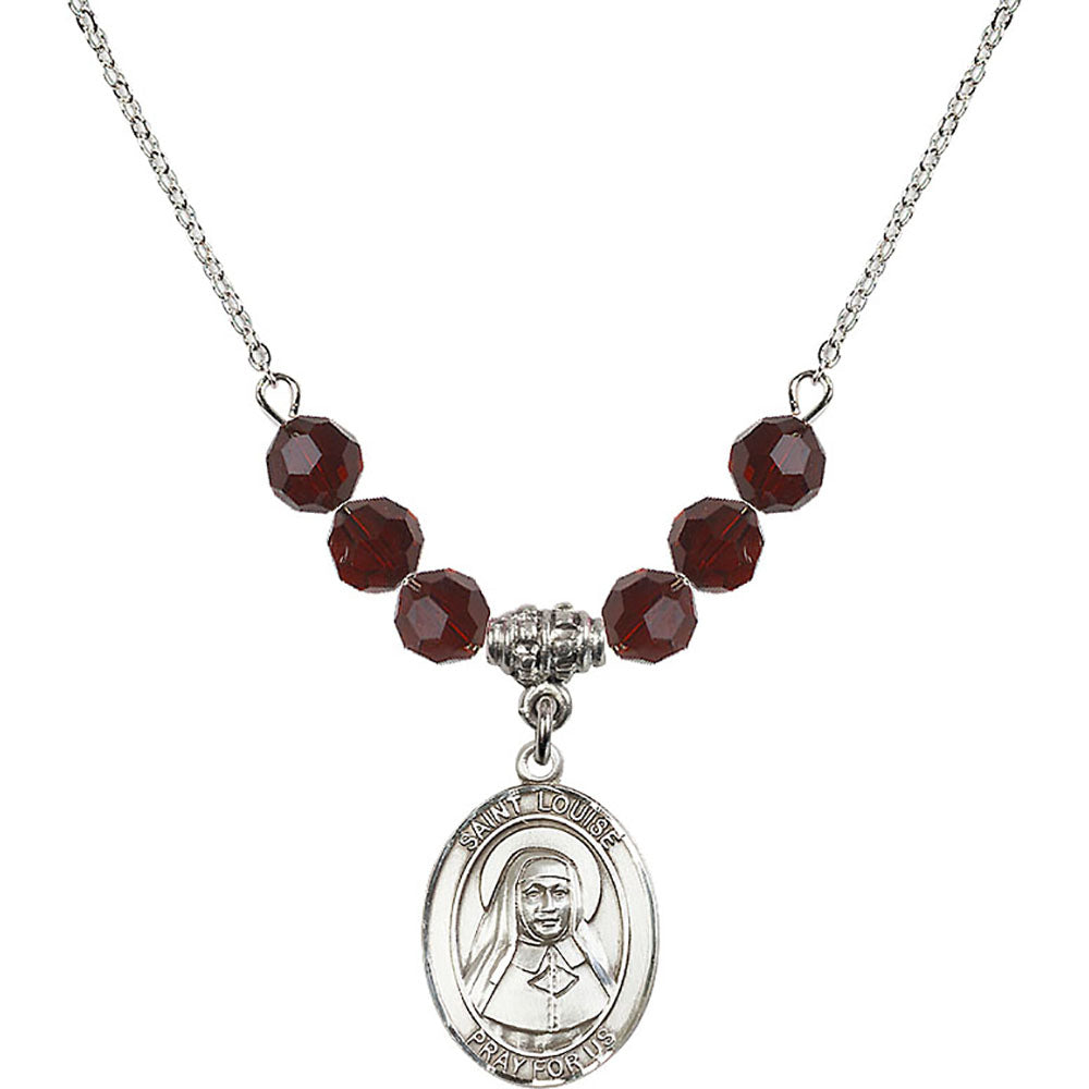 Sterling Silver Saint Louise de Marillac Birthstone Necklace with Garnet Beads - 8064