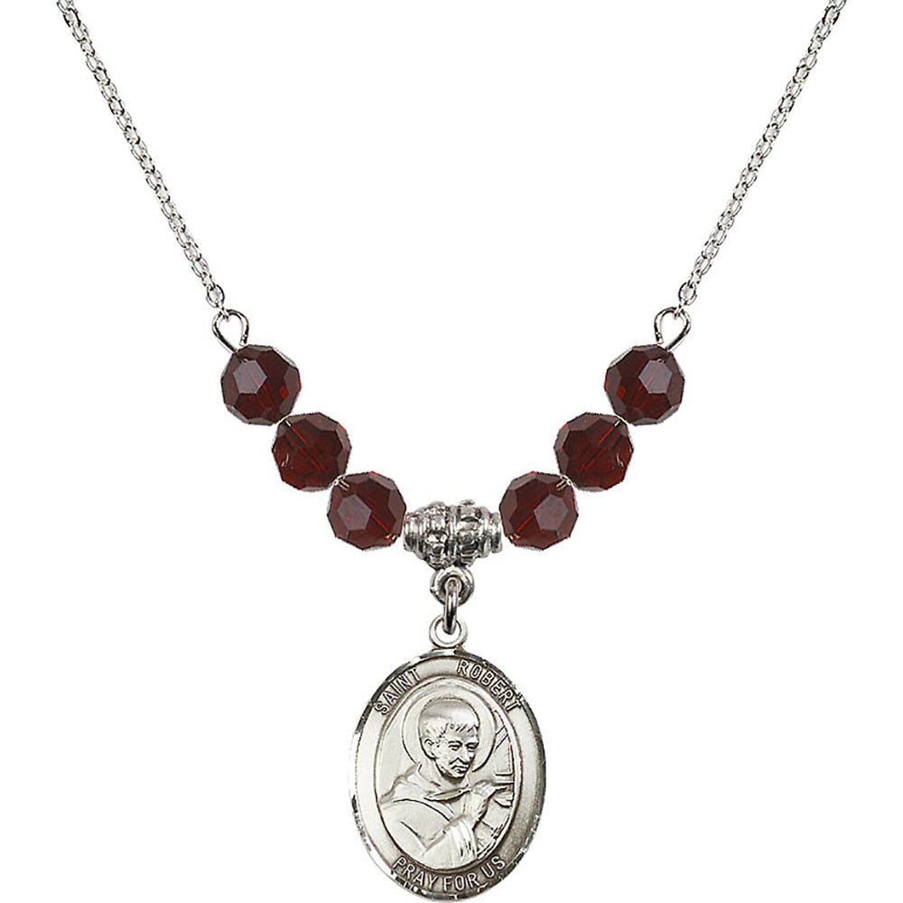Sterling Silver Saint Robert Bellarmine Birthstone Necklace with Garnet Beads - 8096