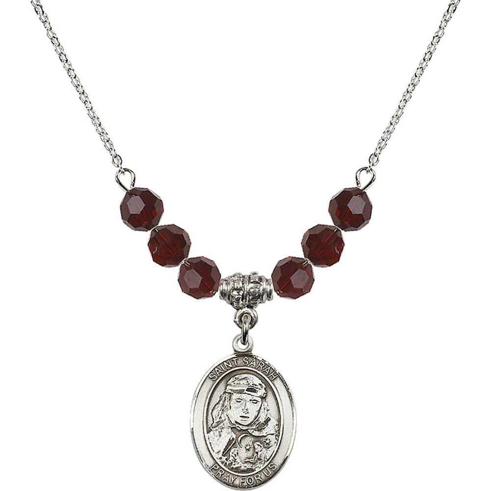 Sterling Silver Saint Sarah Birthstone Necklace with Garnet Beads - 8097