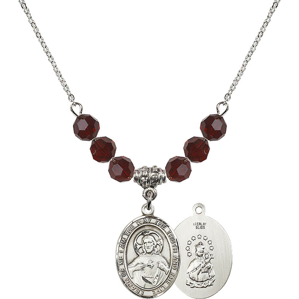 Sterling Silver Scapular Birthstone Necklace with Garnet Beads - 8098