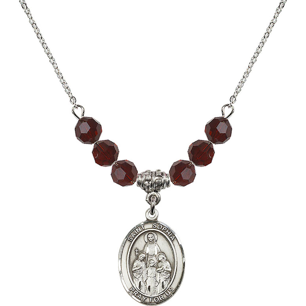 Sterling Silver Saint Sophia Birthstone Necklace with Garnet Beads - 8136