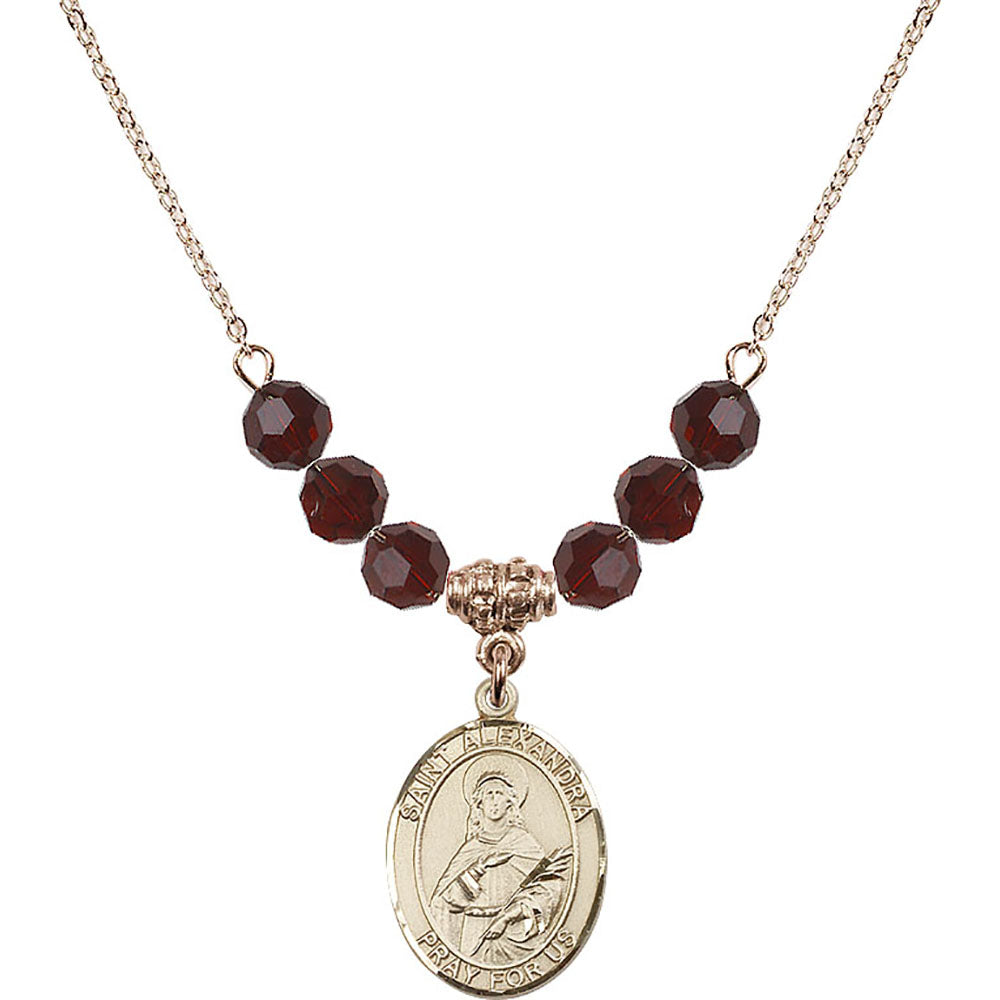 14kt Gold Filled Saint Alexandra Birthstone Necklace with Garnet Beads - 8215