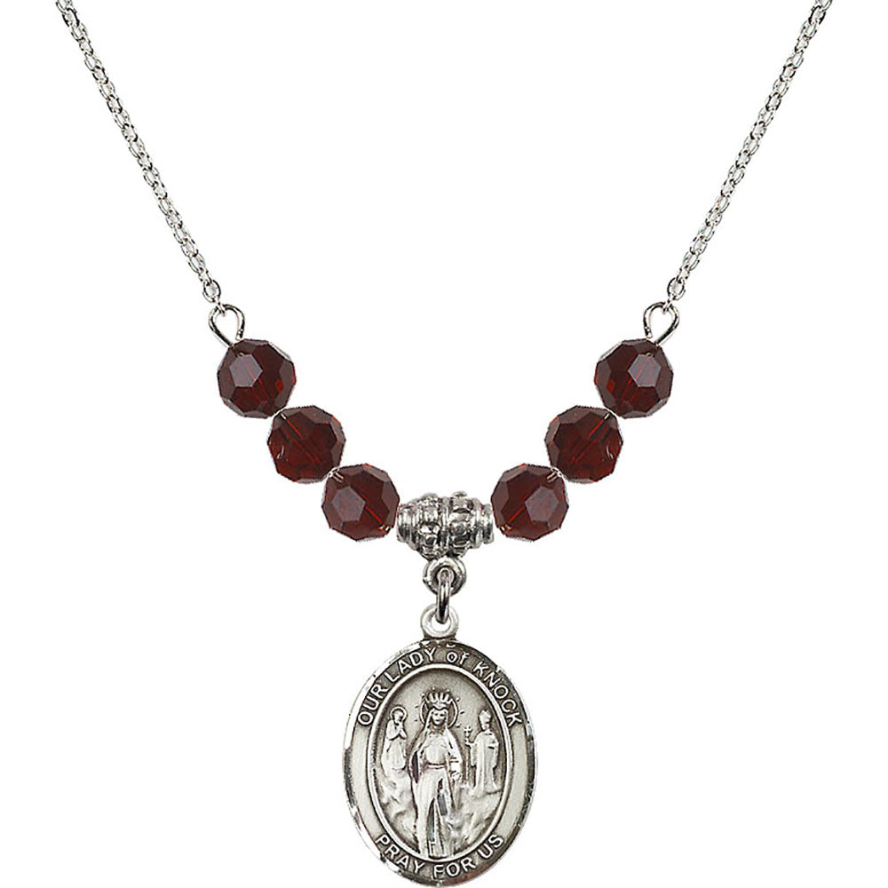 Sterling Silver Our Lady of Knock Birthstone Necklace with Garnet Beads - 8246