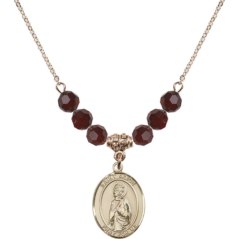 14kt Gold Filled Saint Alice Birthstone Necklace with Garnet Beads - 8248