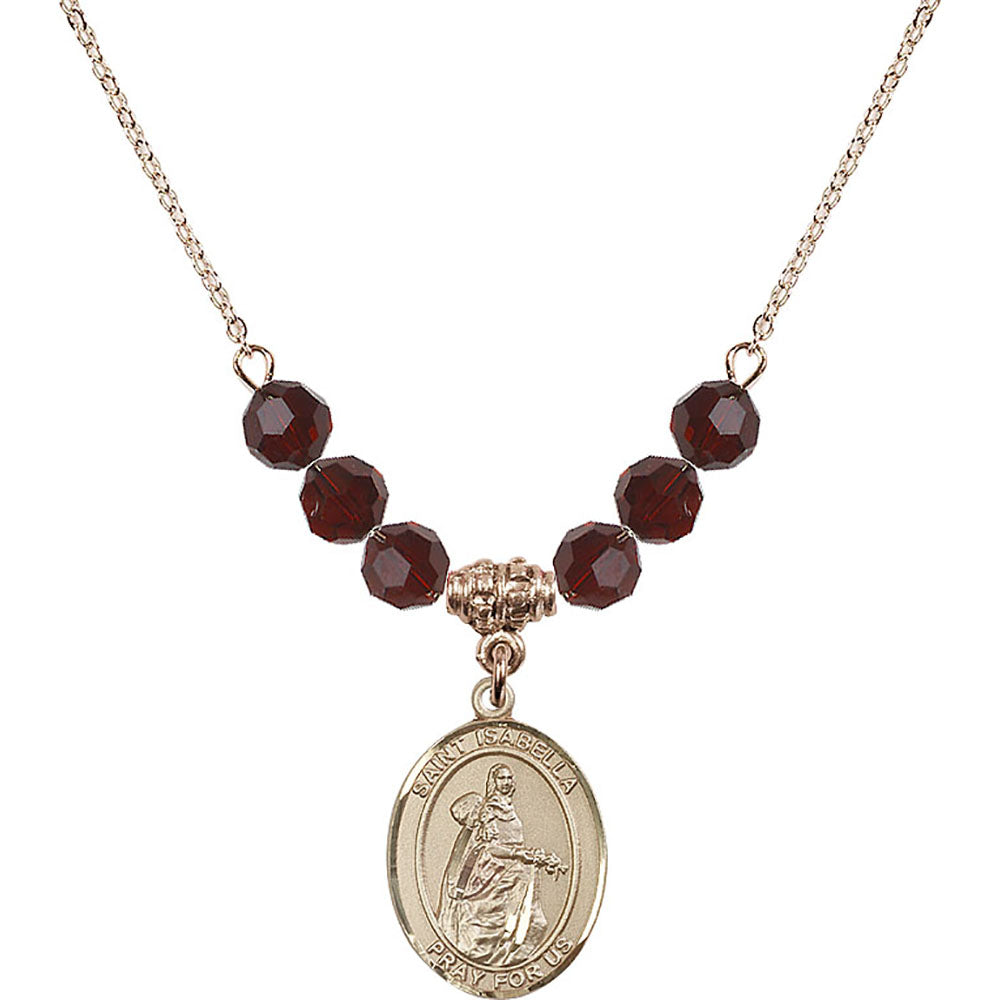 14kt Gold Filled Saint Isabella of Portugal Birthstone Necklace with Garnet Beads - 8250