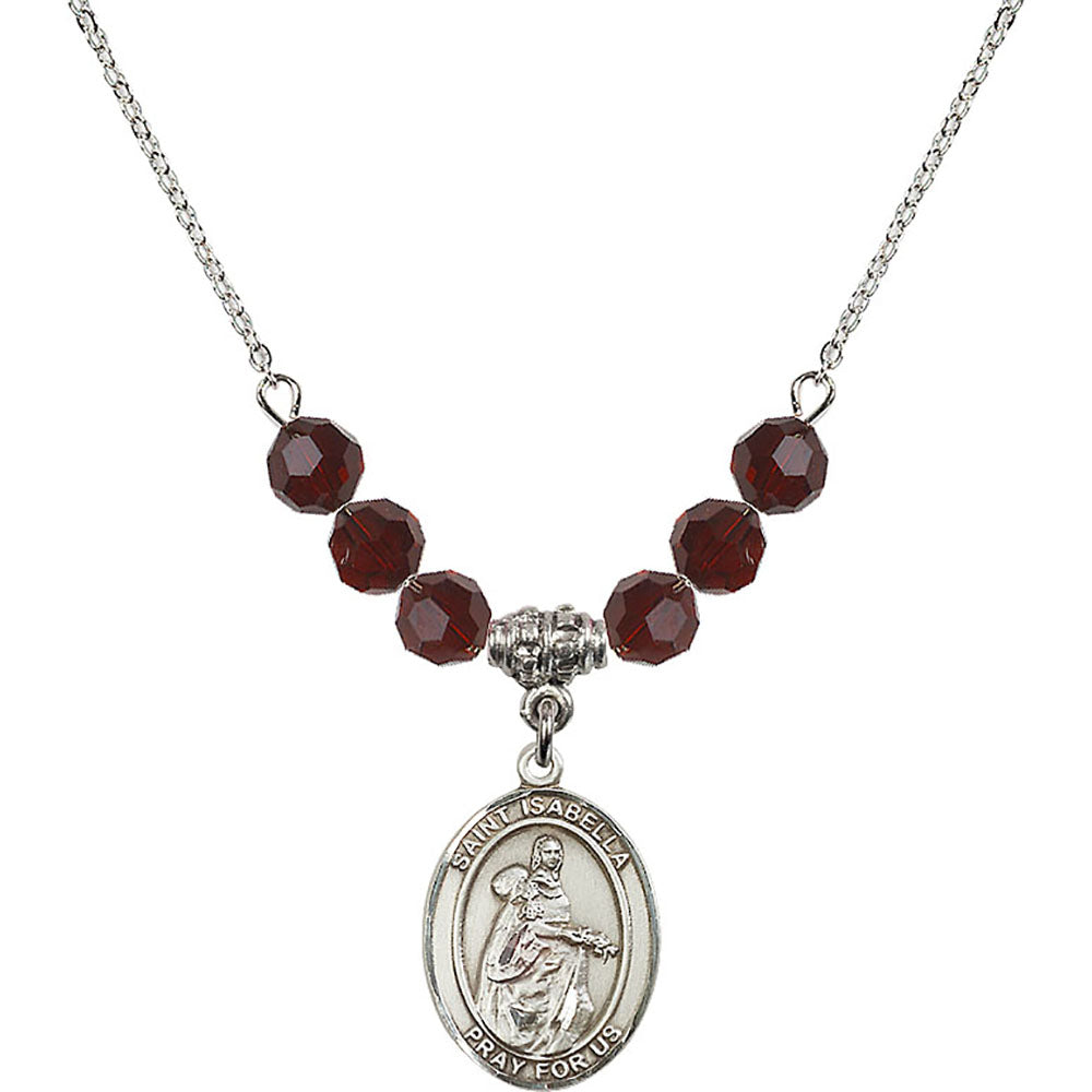 Sterling Silver Saint Isabella of Portugal Birthstone Necklace with Garnet Beads - 8250