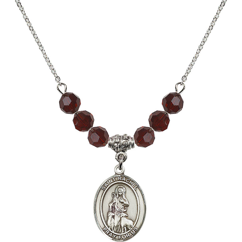 Sterling Silver Saint Rachel Birthstone Necklace with Garnet Beads - 8251