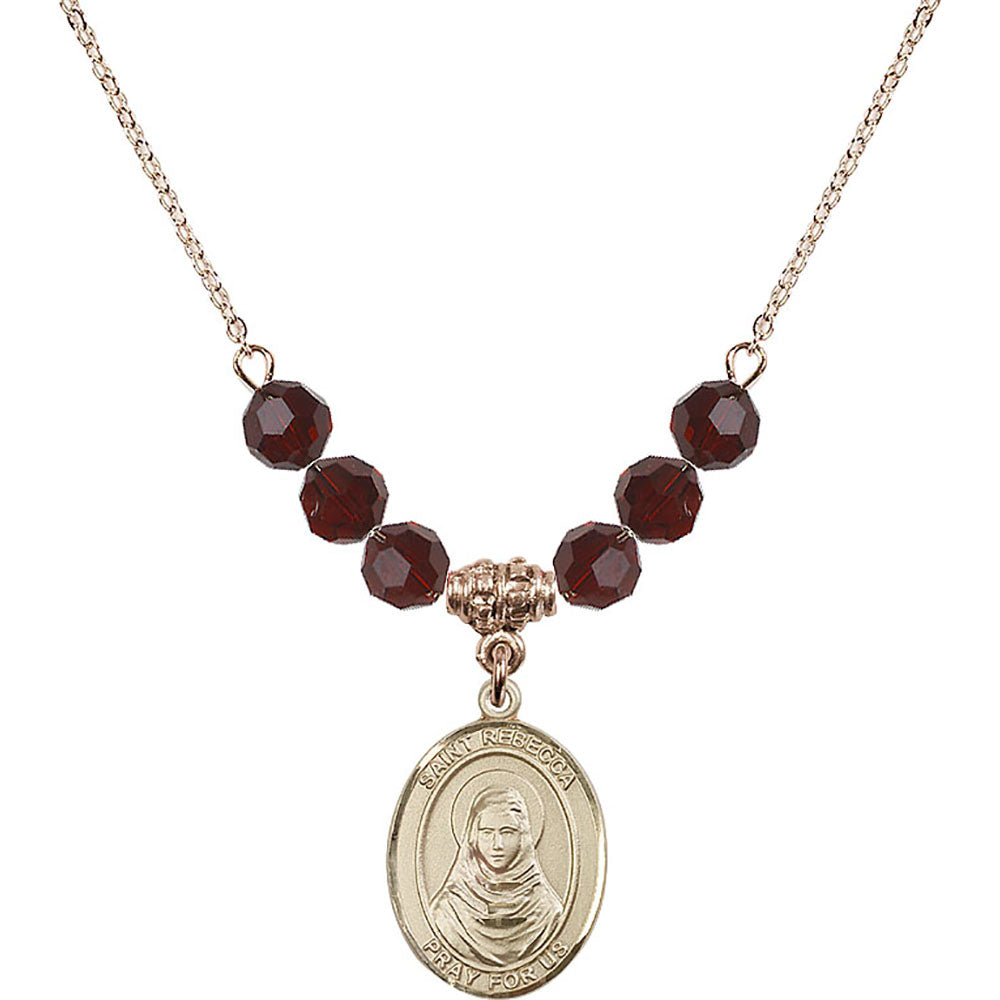14kt Gold Filled Saint Rebecca Birthstone Necklace with Garnet Beads - 8252