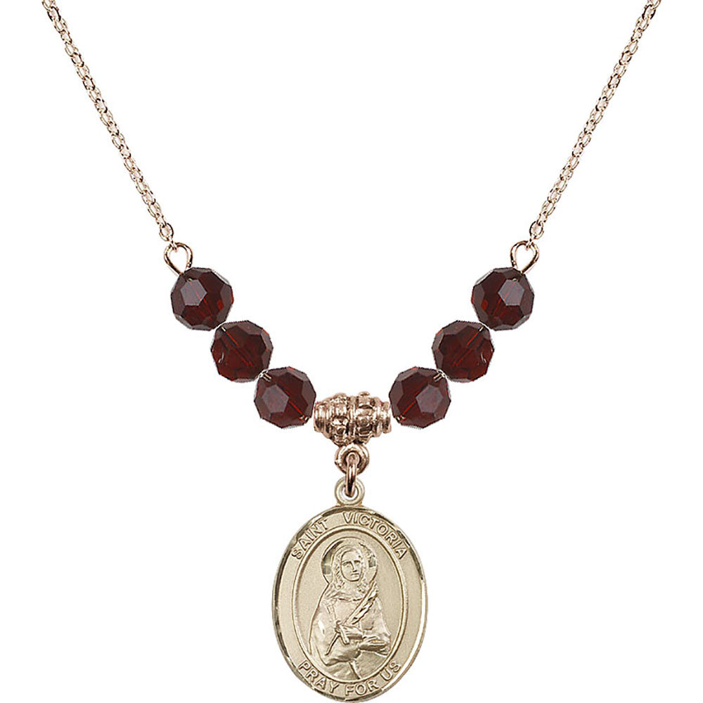 14kt Gold Filled Saint Victoria Birthstone Necklace with Garnet Beads - 8253
