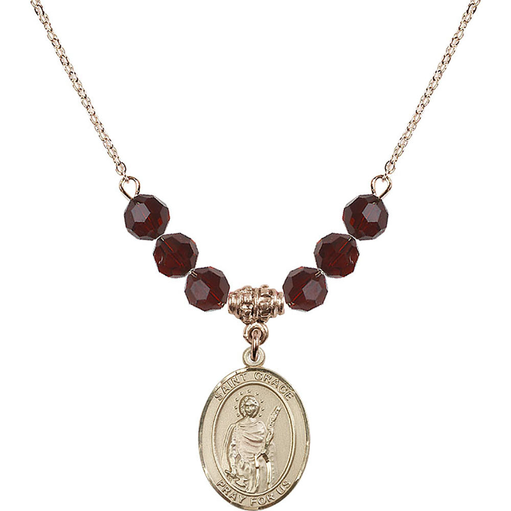 14kt Gold Filled Saint Grace Birthstone Necklace with Garnet Beads - 8255