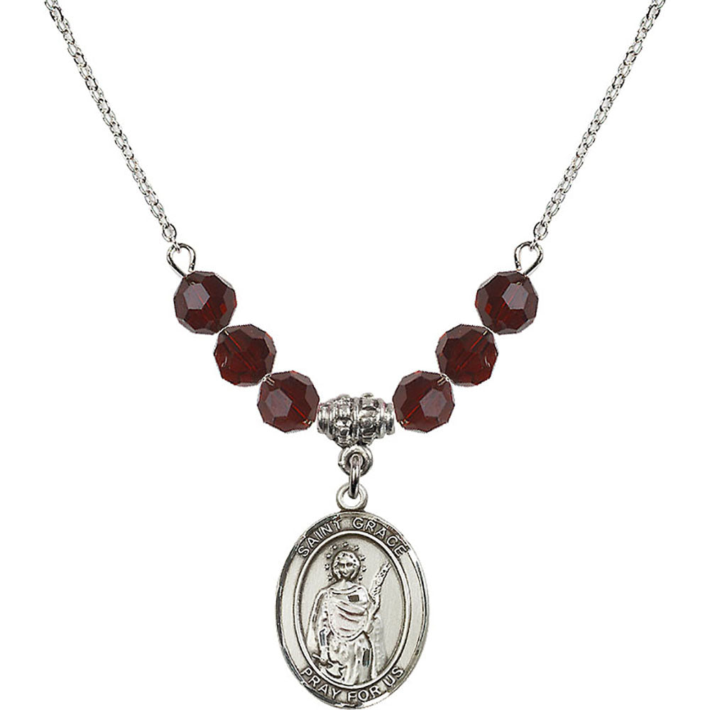 Sterling Silver Saint Grace Birthstone Necklace with Garnet Beads - 8255