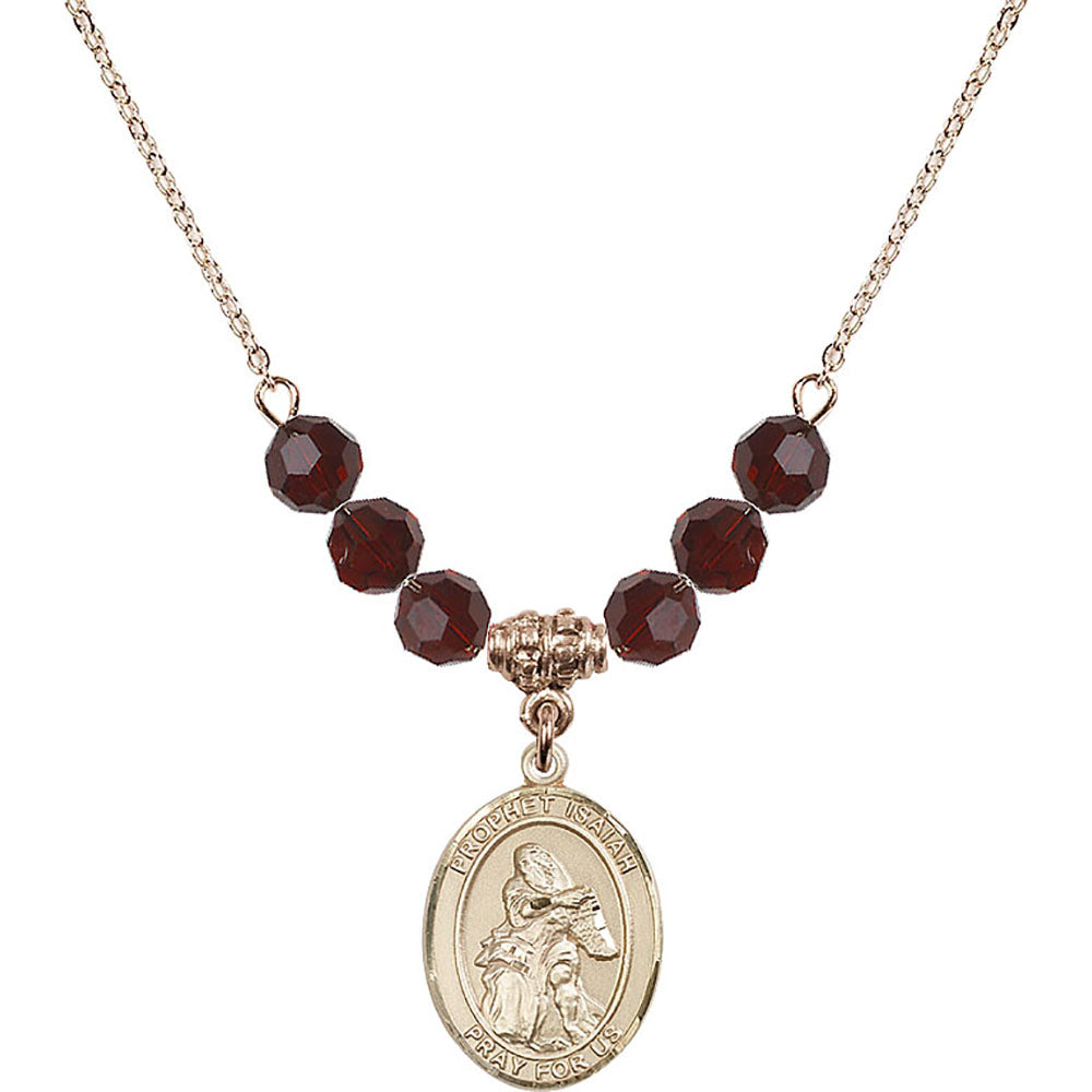 14kt Gold Filled Saint Isaiah Birthstone Necklace with Garnet Beads - 8258