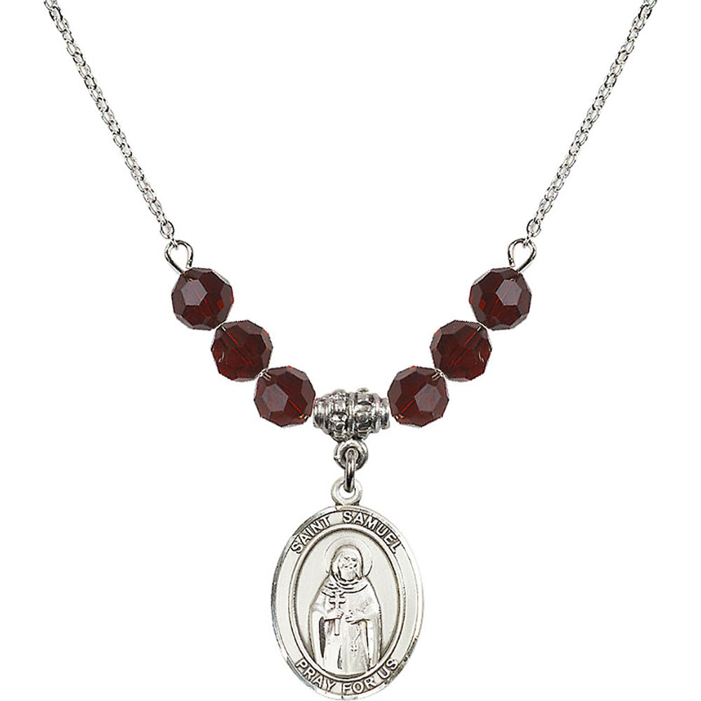 Sterling Silver Saint Samuel Birthstone Necklace with Garnet Beads - 8259