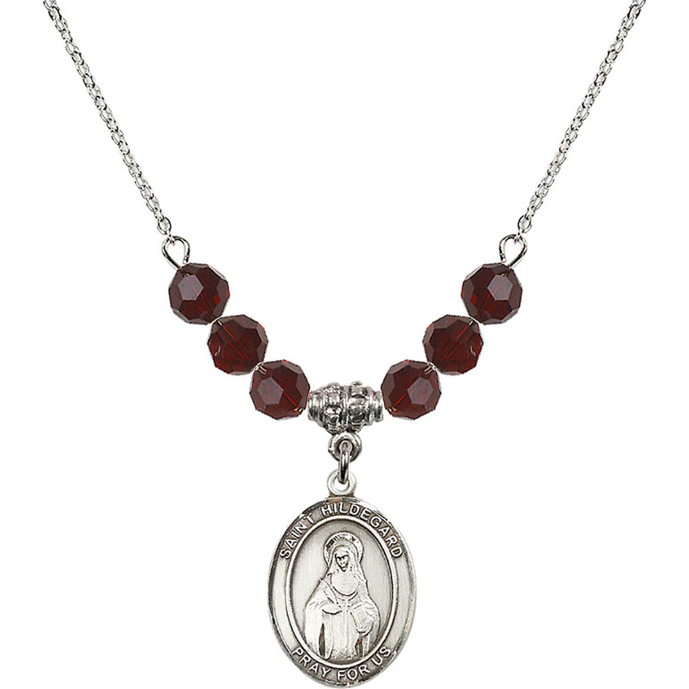 Sterling Silver Saint Hildegard von Bingen Birthstone Necklace with Garnet Beads - 8260