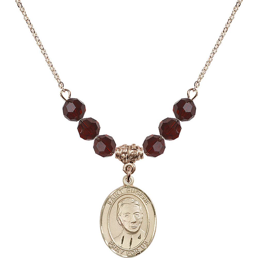 14kt Gold Filled Saint Eugene de Mazenod Birthstone Necklace with Garnet Beads - 8266