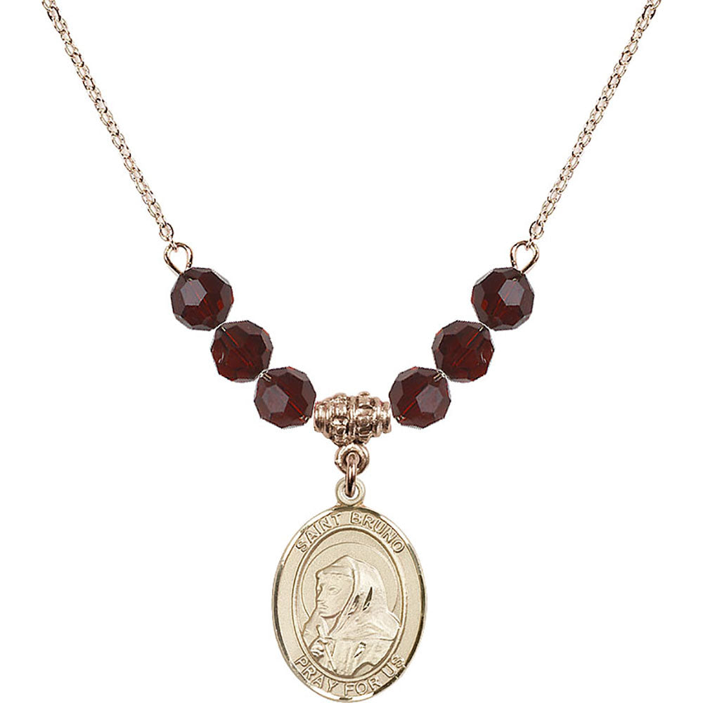 14kt Gold Filled Saint Bruno Birthstone Necklace with Garnet Beads - 8270