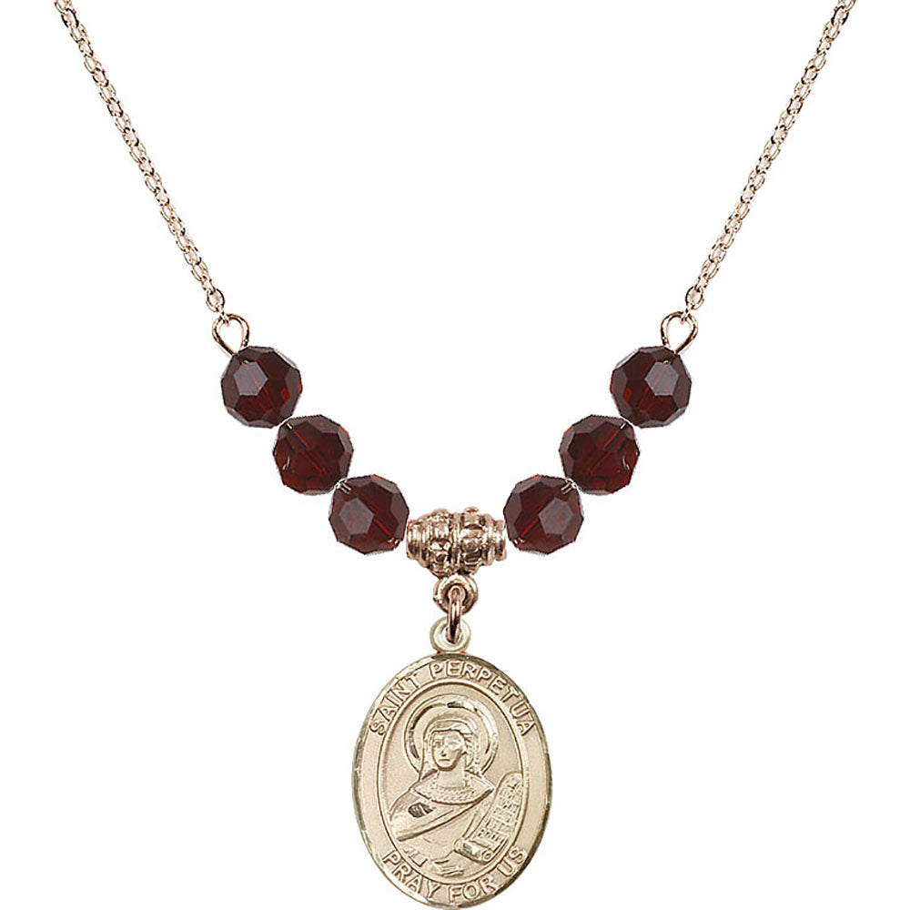 14kt Gold Filled Saint Perpetua Birthstone Necklace with Garnet Beads - 8272