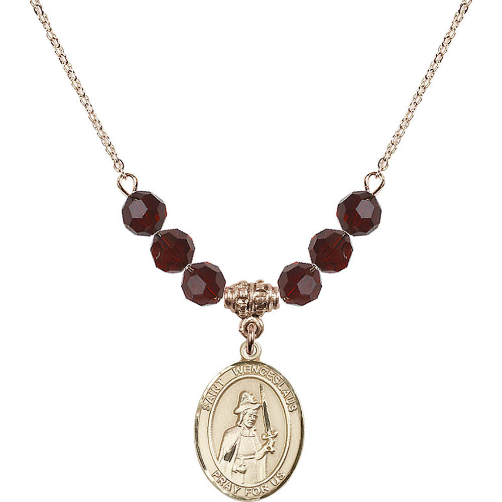14kt Gold Filled Saint Wenceslaus Birthstone Necklace with Garnet Beads - 8273