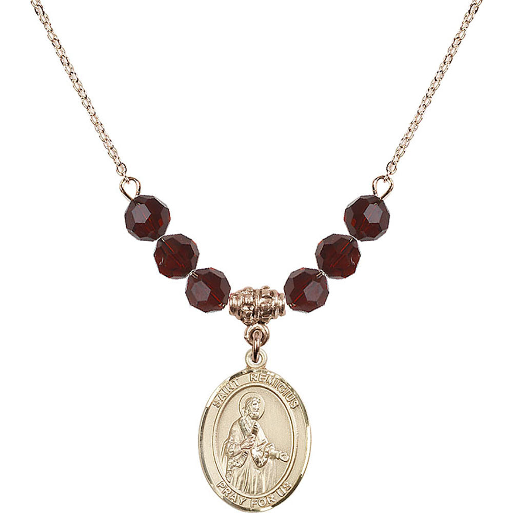 14kt Gold Filled Saint Remigius of Reims Birthstone Necklace with Garnet Beads - 8274