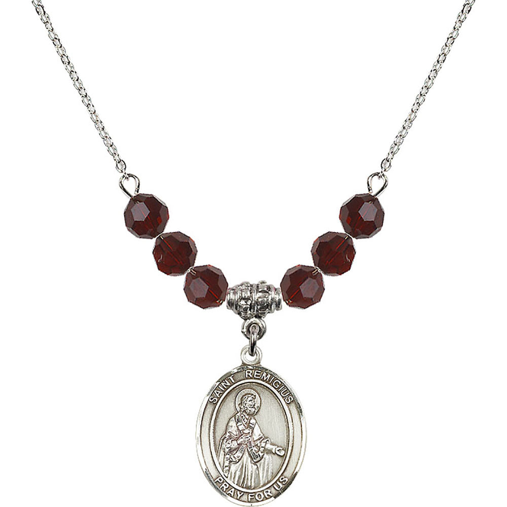 Sterling Silver Saint Remigius of Reims Birthstone Necklace with Garnet Beads - 8274