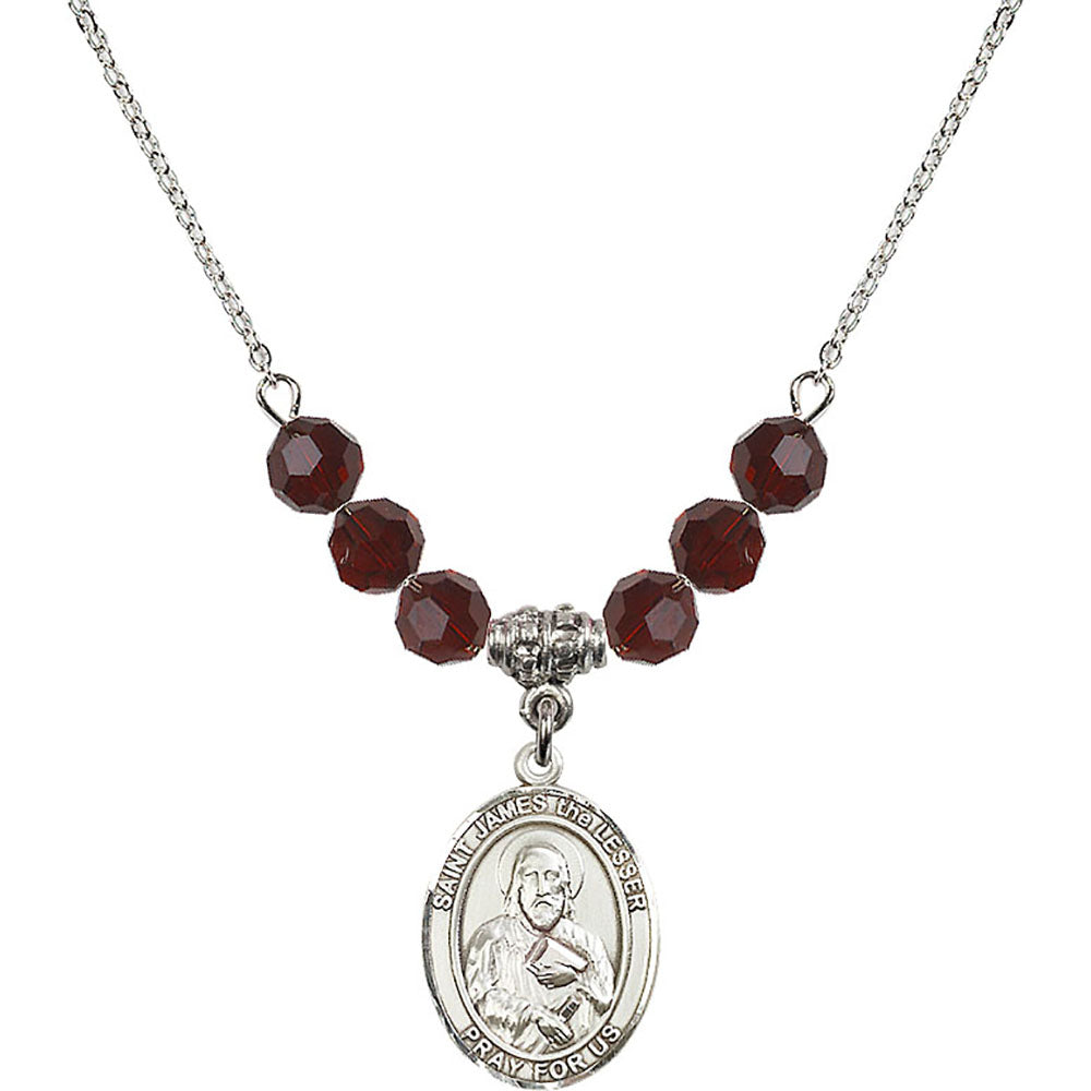 Sterling Silver Saint James the Lesser Birthstone Necklace with Garnet Beads - 8277