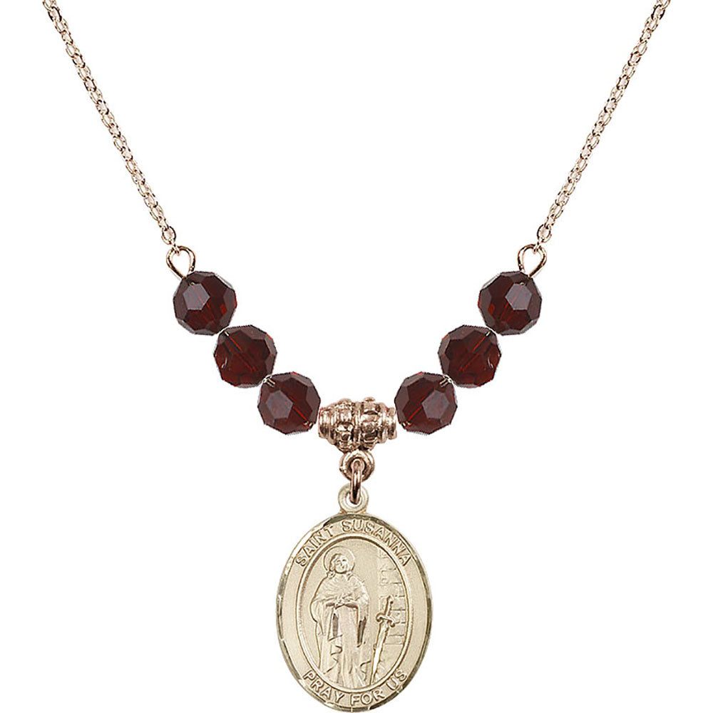 14kt Gold Filled Saint Susanna Birthstone Necklace with Garnet Beads - 8280
