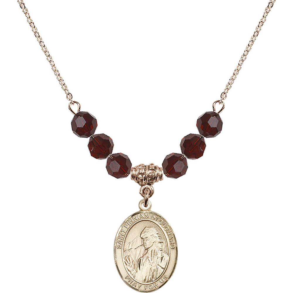 14kt Gold Filled Saint Finnian of Clonard Birthstone Necklace with Garnet Beads - 8308