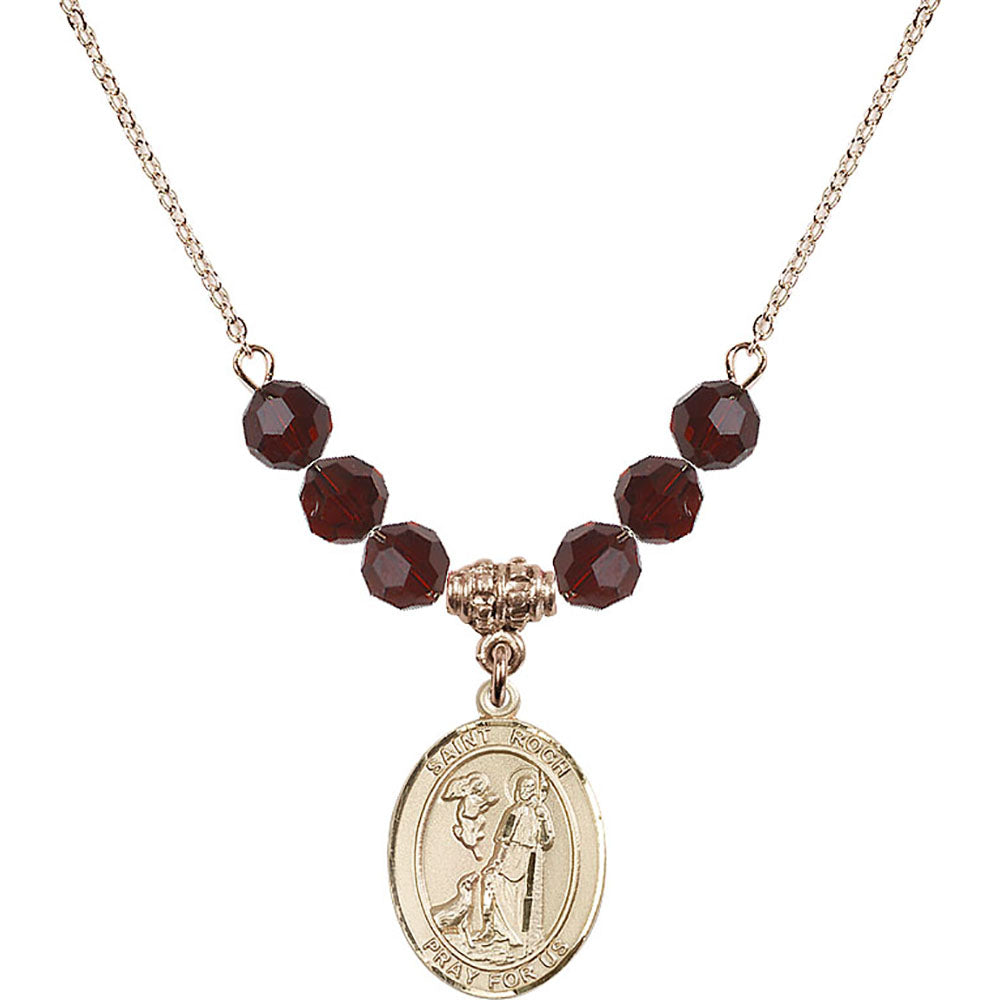 14kt Gold Filled Saint Roch Birthstone Necklace with Garnet Beads - 8310
