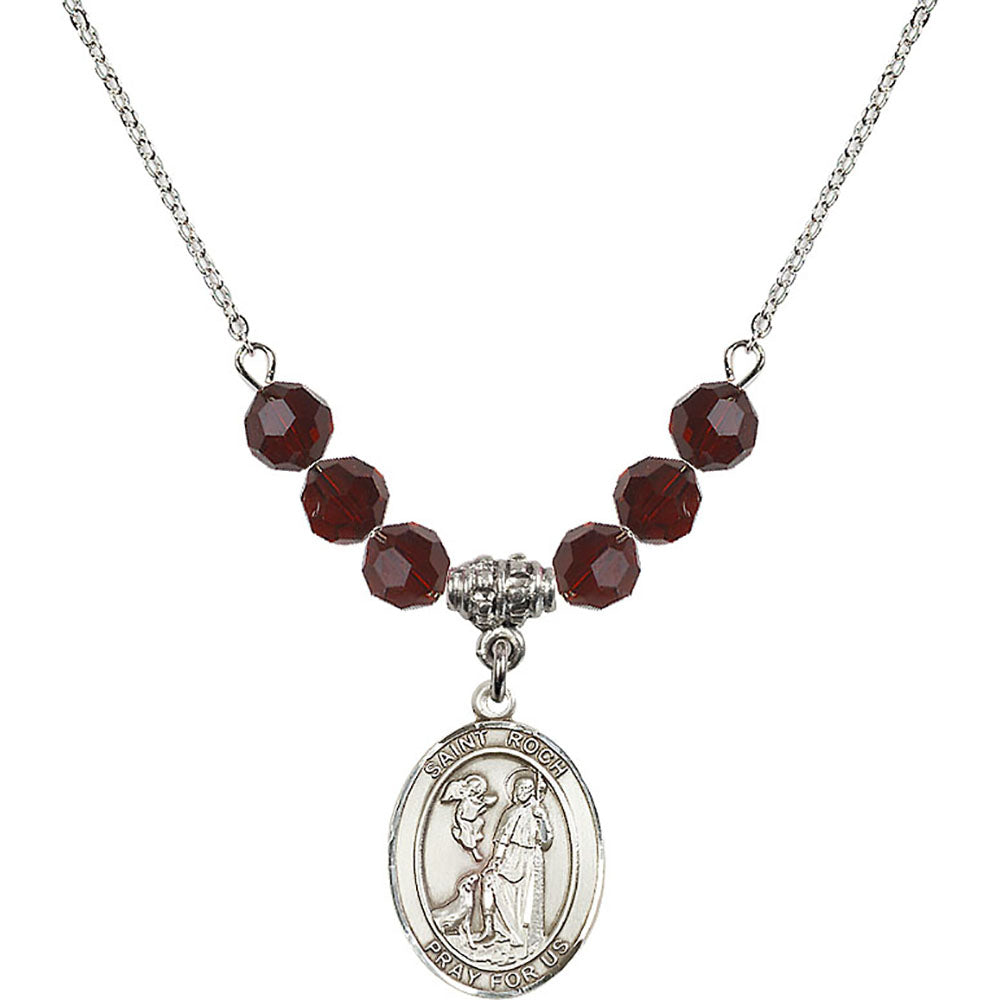 Sterling Silver Saint Roch Birthstone Necklace with Garnet Beads - 8310