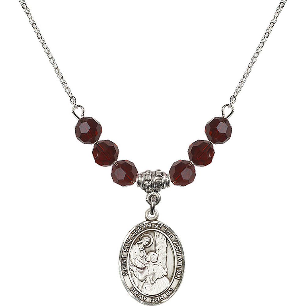 Sterling Silver Saint Elizabeth of the Visitation Birthstone Necklace with Garnet Beads - 8311