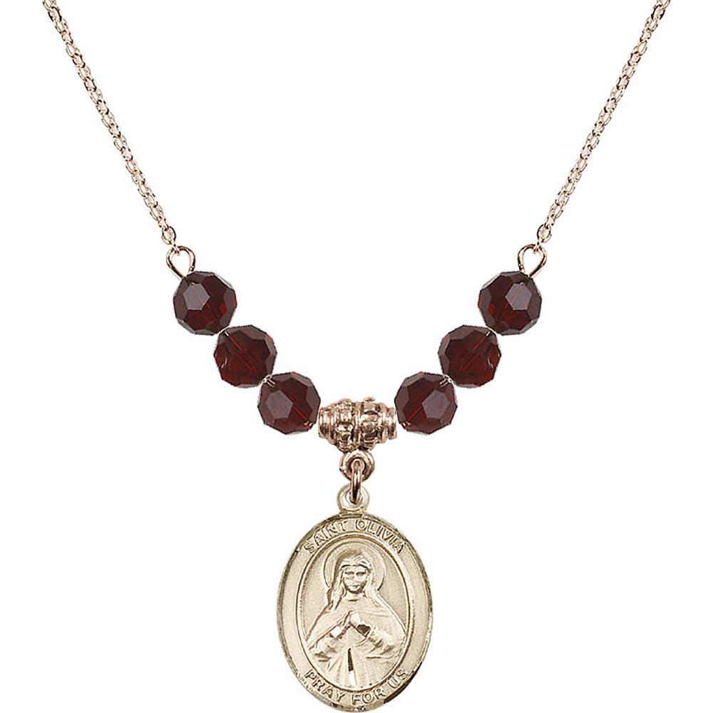 14kt Gold Filled Saint Olivia Birthstone Necklace with Garnet Beads - 8312