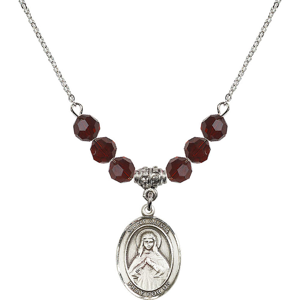 Sterling Silver Saint Olivia Birthstone Necklace with Garnet Beads - 8312