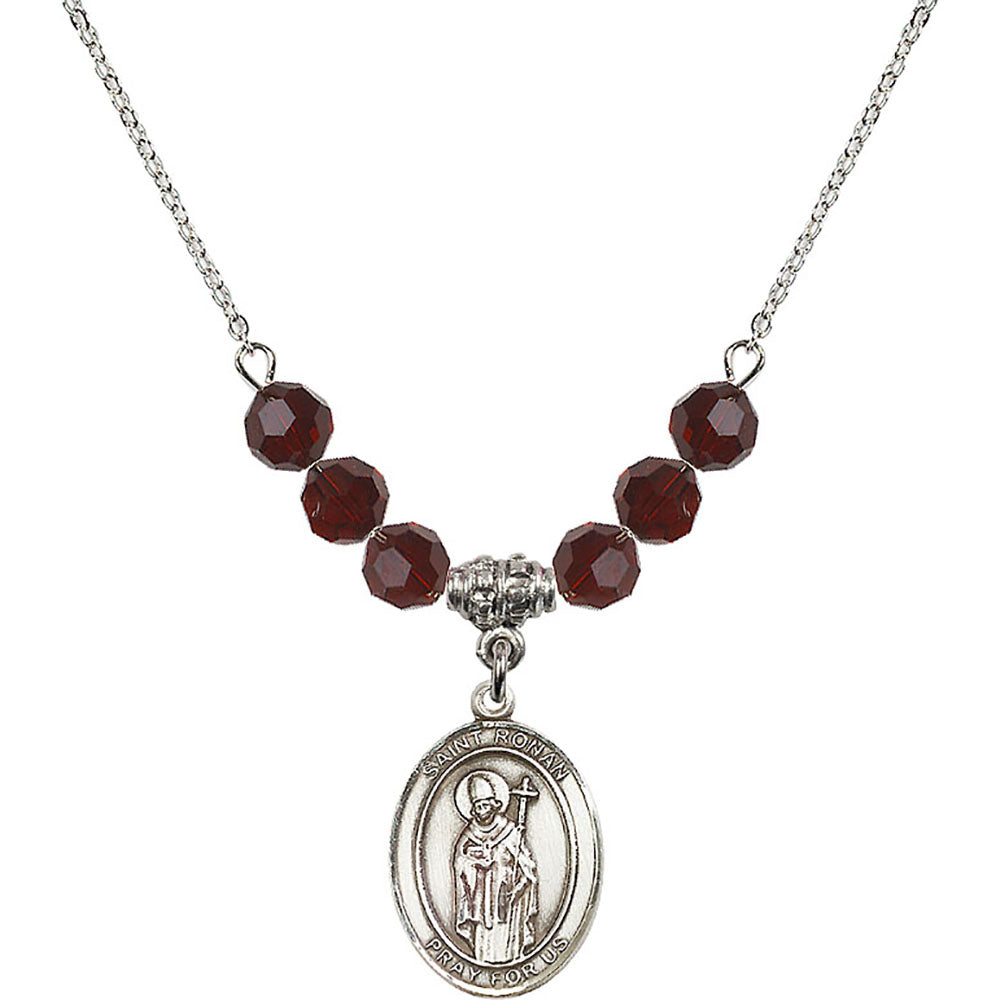 Sterling Silver Saint Ronan Birthstone Necklace with Garnet Beads - 8315