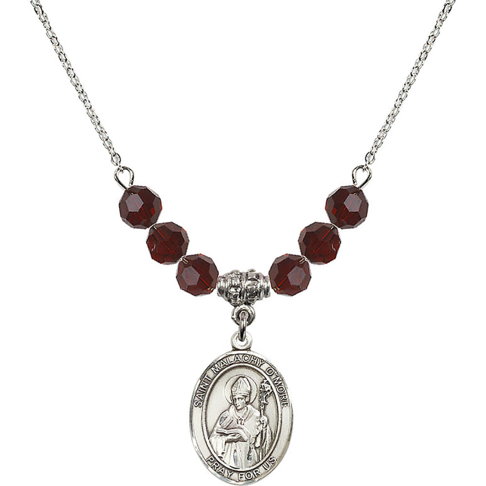 Sterling Silver Saint Malachy O'More Birthstone Necklace with Garnet Beads - 8316