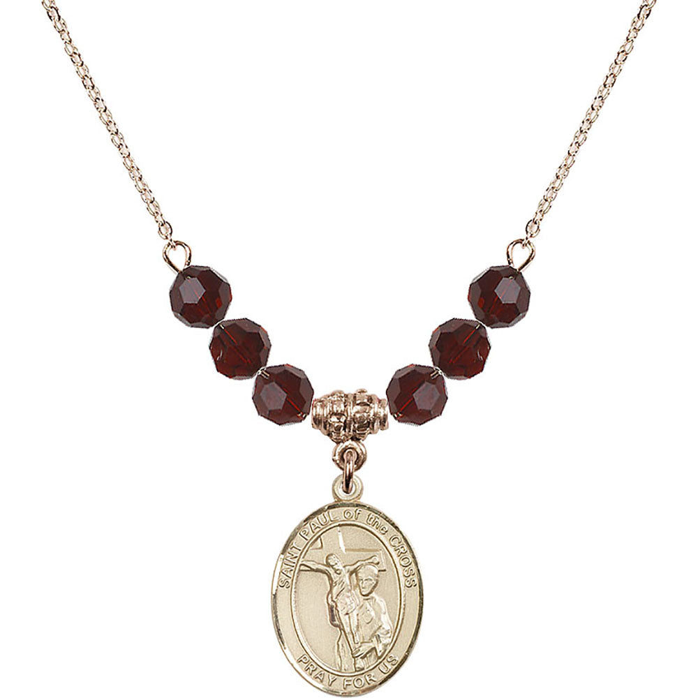 14kt Gold Filled Saint Paul of the Cross Birthstone Necklace with Garnet Beads - 8318
