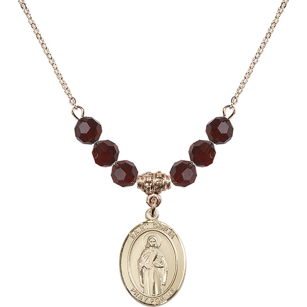14kt Gold Filled Saint Odilia Birthstone Necklace with Garnet Beads - 8319