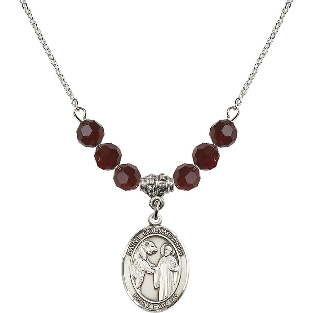 Sterling Silver Saint Columbanus Birthstone Necklace with Garnet Beads - 8321