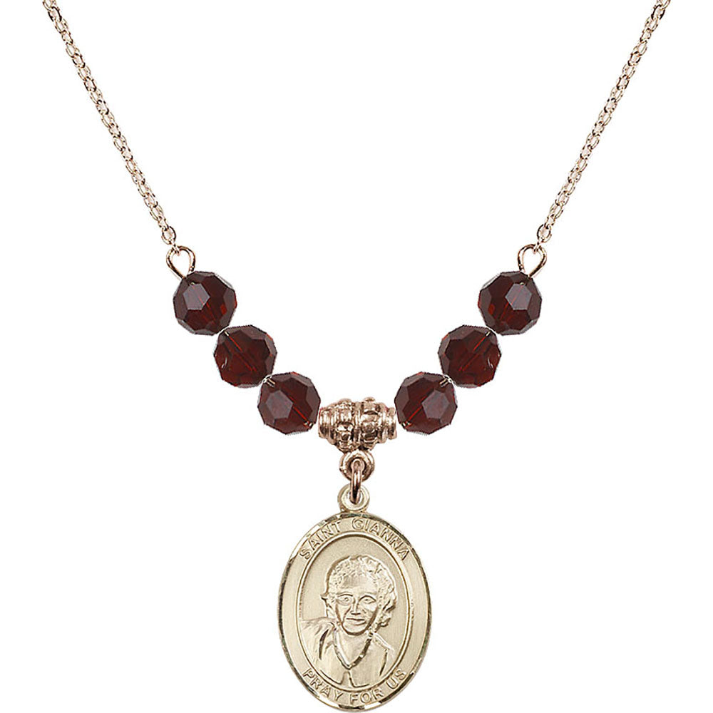 14kt Gold Filled Saint Gianna Beretta Molla Birthstone Necklace with Garnet Beads - 8322