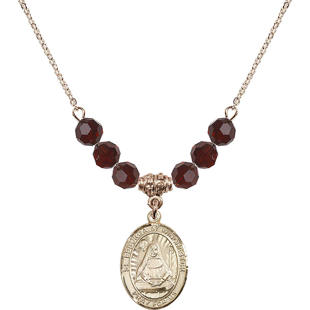 14kt Gold Filled Saint Edburga of Winchester Birthstone Necklace with Garnet Beads - 8324