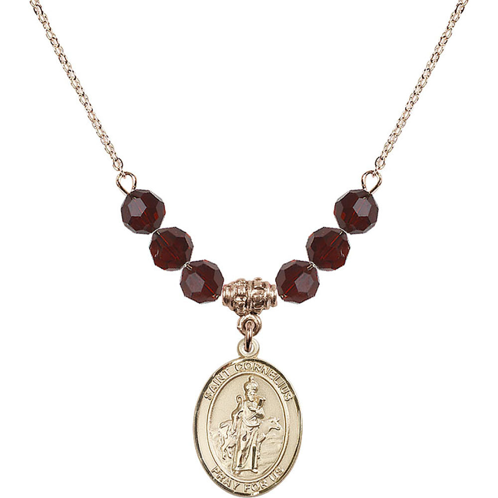 14kt Gold Filled Saint Cornelius Birthstone Necklace with Garnet Beads - 8325